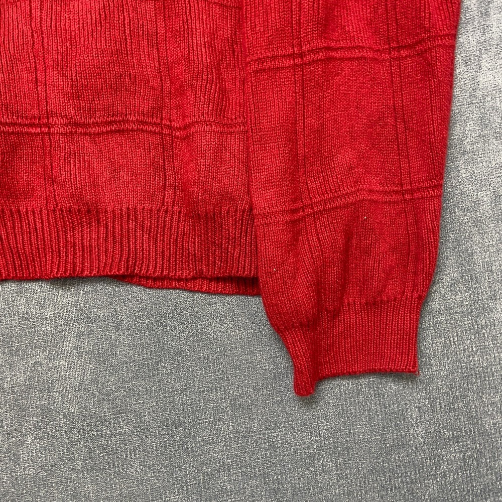 Arrow Sweater Mens Medium Red Windowpane Long Sleeve Knitted Winter Crew Neck - Picture 10 of 10